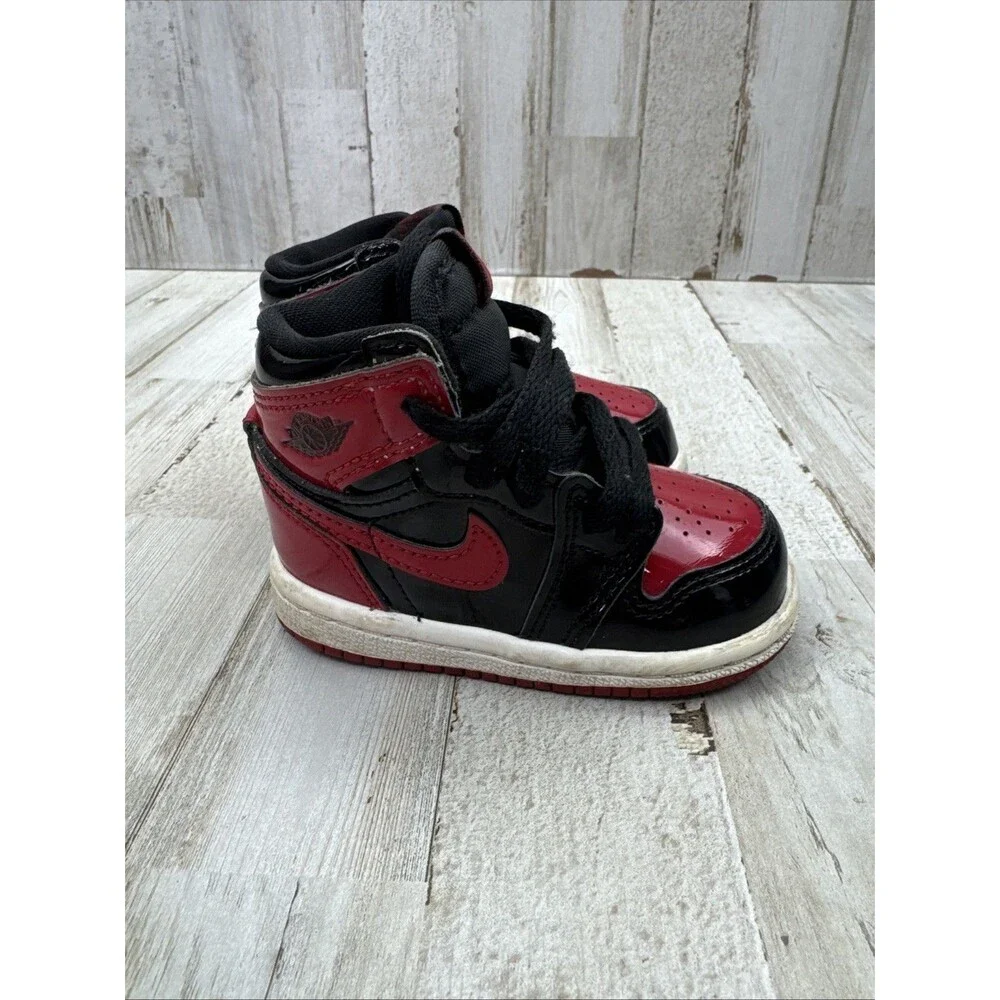 Jordan 1 Retro High OG Patent Bred Toddler TD size 4C Black Varsity Red